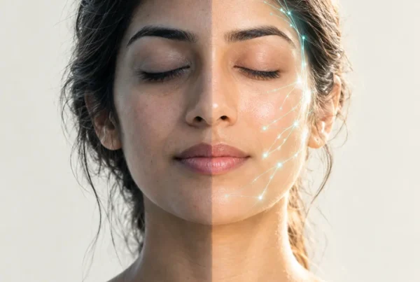 Split-lit portrait, stress-and-skin concept